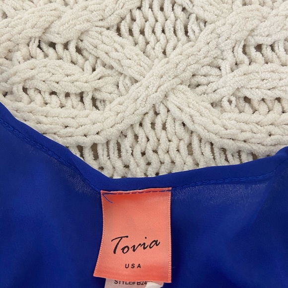 Macy’s royal blue quarter sleeve chiffon blouse - Picture 2 of 4